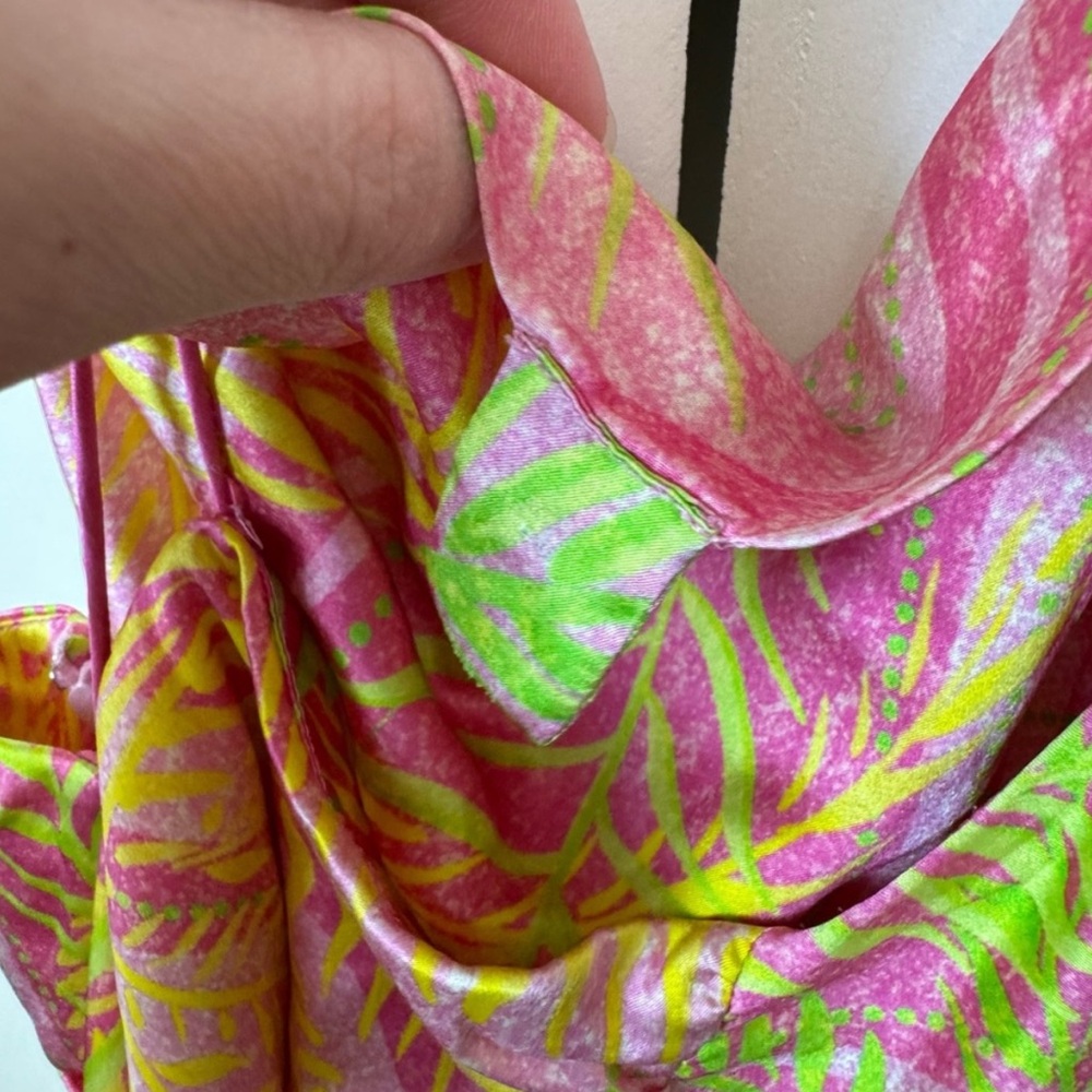 Retrofete Ariella Pink and Green Tropical Silk Mini Dress - Picture 9 of 13